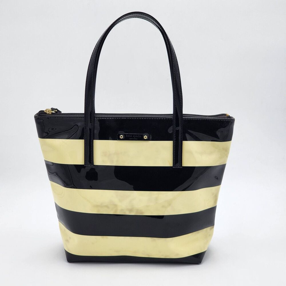 Kate Spade Vintage Vinyl Striped Black White Tote Bag